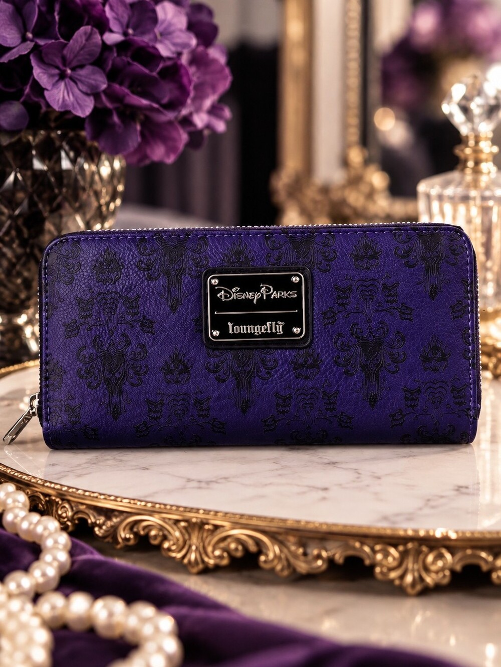 Disney Parks Loungefly Minnie Loves Mickey Purple Embossed Zip Wallet NWT